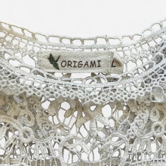 Origami Crochet Lace Scalloped Tunic Top Size L - Picture 6 of 8